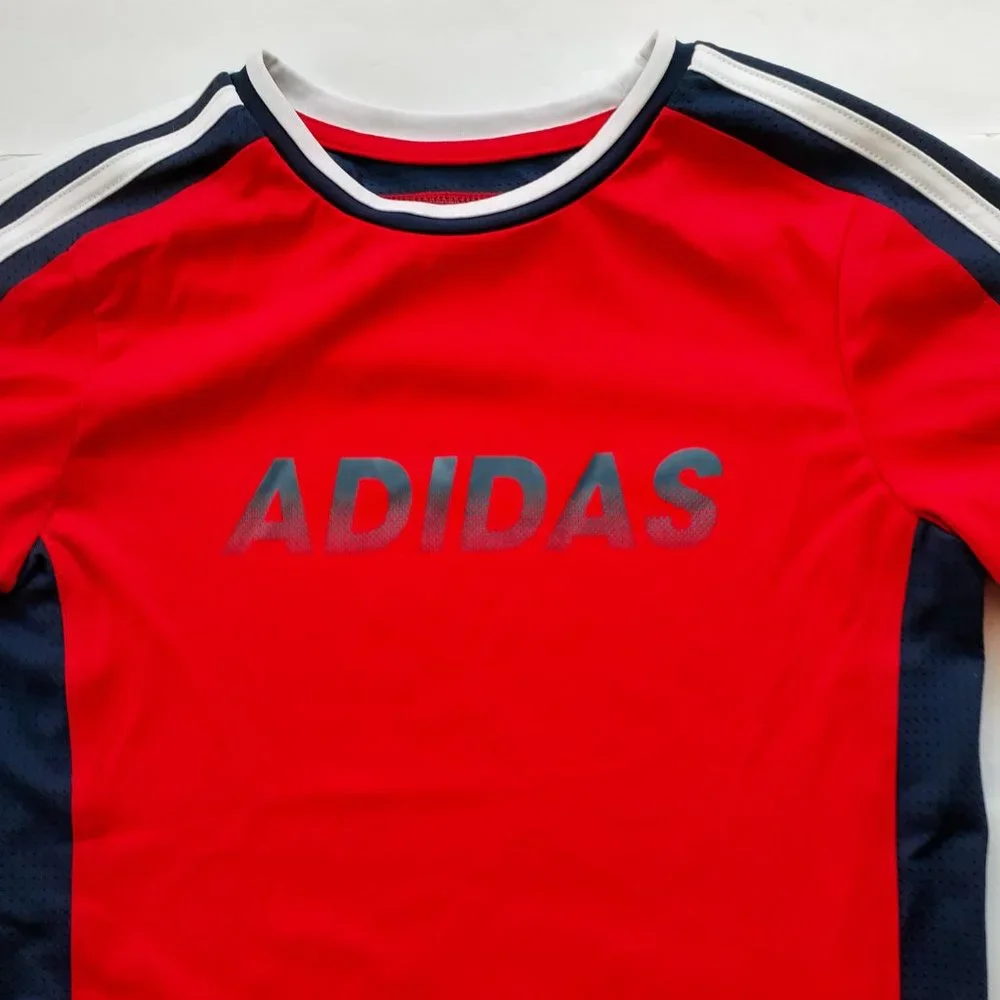 Adidas Boys T-Shirt Red Blue Climacool Active Short Sleeve Size 5
